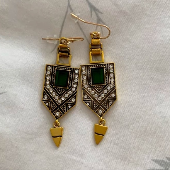 Marquis Ethnic Vintage Emerald Bronze Brushed Earrings - Picture 3 of 9